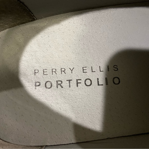 Charcoal Perry Ellis Portfolio Derby Brogue Cap-toe almost-black Dress Shoes GUC - Picture 13 of 16